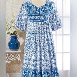 Metropolitan - vintage, blue/white floral house dress